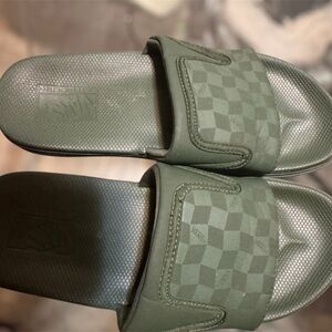 Vans Olive Checkered Slide Sandals